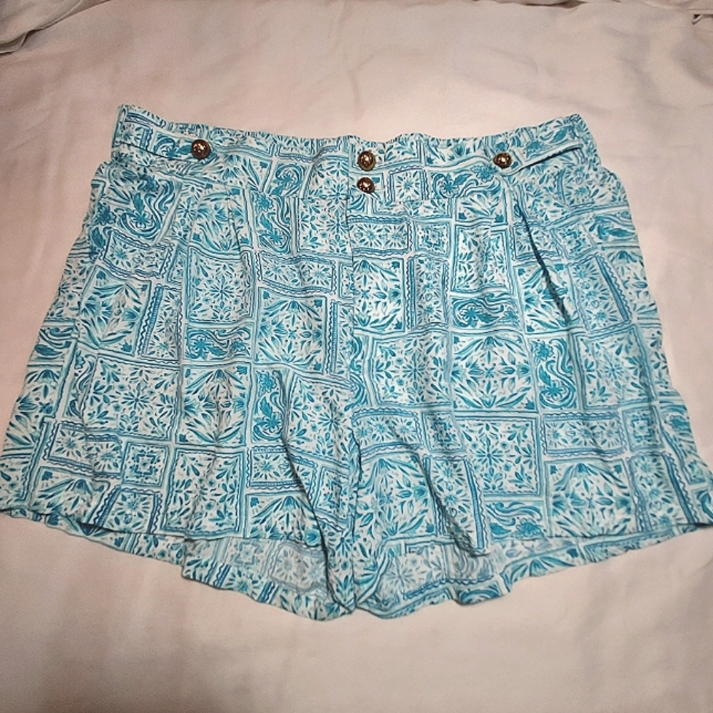Stella Parker Golf Shorts Flowy Pleated Front Turquoise Sea